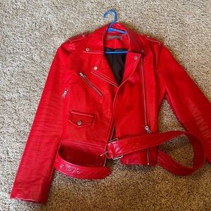 RED LEATHER JACKET/ WORN ONCE/ got in NYC years ago/ SIZE S